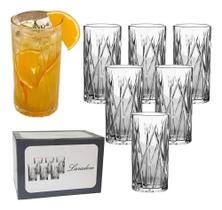 Jogo 6 Copos Altos De Vidro Lapidado - Laradore Dublin 390Ml