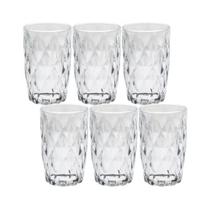 Jogo 6 Copos Altos Diamond Luxo 340Ml Original Vidro Espesso Para Água Refresco Drinks Bebida