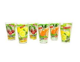 Jogo 6 Copos Altos Long Drink 300ml Para Água / Sucos Vidro Litografado 3 Estampas Origem Itália