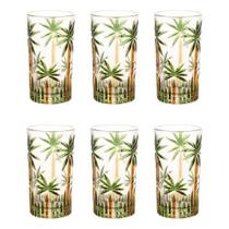 Jogo 6 Copos Altos Palm Cristal 330ml Decorado Água Suco Refrigerante Hand Painting Jogo 6 Copos Altos Palm Cristal 330ml Decorado Água Suco Refrigerante Hand Painting