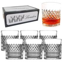 Jogo 6 Copos Baixos de Vidro Lapidado - Laradore Roma 315ml