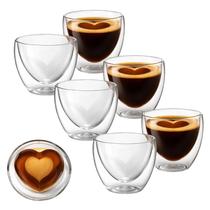 Jogo 6 Copos Caneca De Vidro Dupla Camada Coração Love 90ml