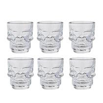 Jogo 6 Copos Caveira de Vidro Shot Drink Dose Vodka Tequila