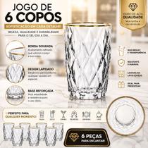 Jogo 6 Copos com Borda dourada 370ml Diamond Jogo 6 Copos com Borda dourada 370ml Diamond