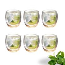 Jogo 6 Copos de Café 80ml Vidro Parede Dupla Térmico Bebidas Quentes e Frias Resistente Bugatti