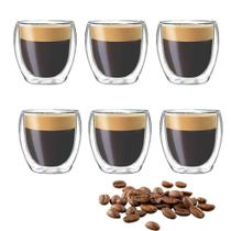 Jogo 6 Copos de Café Chá Chocolate Vidro Parede Dupla Transparente 250ml Bebida Quente Fria Jogo 6 Copos de Café Chá Chocolate Vidro Parede Dupla Transparente 250ml Bebida Quente Fria