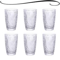 Jogo 6 Copos De Suco Longo Caipirinha 6 Unidades Vidro Luxo Copo Para Drinks Bebidas Folhagem 355mL