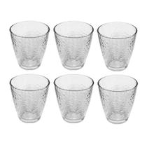 Jogo 6 Copos De Vidro Baixo Transparente Martellato 300ml