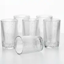 Jogo 6 Copos de Vidro Canelado 250ml Para Água, Suco e Drinks