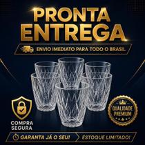 Jogo 6 Copos de Vidro Diamond 280ml Cristal Luxo para Bebidas Jogo 6 Copos de Vidro Diamond 280ml Cristal Luxo para Bebidas