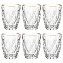 Jogo 6 Copos de Vidro Diamond Borda de Ouro 280ml Luxo Bebidas Água Suco