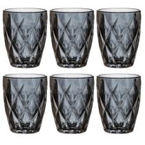 Jogo 6 Copos de Vidro Diamond Cinza Titânio 280ml Luxo Bebidas Água Suco