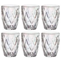 Jogo 6 Copos de Vidro Diamond Rainbow 280ml Luxo Bebidas Água Suco Jogo 6 Copos de Vidro Diamond Rainbow 280ml Luxo Bebidas Água Suco