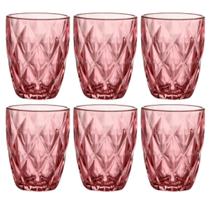 Jogo 6 Copos de Vidro Diamond Rosa 280ml Luxo Bebidas Água Suco Jogo 6 Copos de Vidro Diamond Rosa 280ml Luxo Bebidas Água Suco