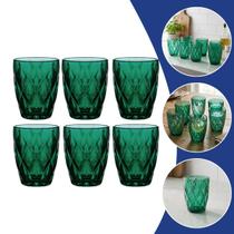 Jogo 6 Copos De Vidro Diamond Verde Jade 280ml Água Suco