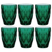 Jogo 6 Copos de Vidro Diamond Verde Jade 280ml Luxo Bebidas Água Suco Jogo 6 Copos de Vidro Diamond Verde Jade 280ml Luxo Bebidas Água Suco