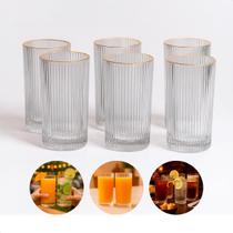 Jogo 6 Copos De Vidro Longo Borda Dourada 420ml Alto Frisado Incolor Jogo 6 Copos De Vidro Longo Borda Dourada 420ml Alto Frisado Incolor