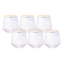 Jogo 6 Copos de Whisky Baixo Drinks Vidro Lines Fio de Ouro Borda Dourada 330ml Wolff Jogo 6 Copos de Whisky Baixo Drinks Vidro Lines Fio de Ouro Borda Dourada 330ml Wolff