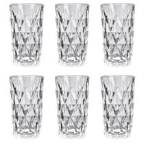 Jogo 6 Copos Diamond Agua Suco Drink Transparente 350ml Alto Vidro Resistente Mesa Posta
