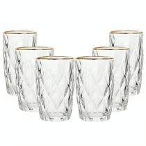 Jogo 6 Copos Diamond Borda Dourada Transparente 350ml Gamma