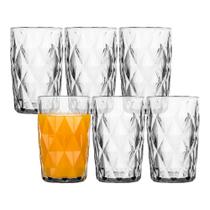 Jogo 6 Copos Diamond de Vidro Diamante Transparente Alto para Água e Drinks 350ml Class Home