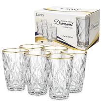 Jogo 6 Copos Diamond Vidro Borda De Ouro 350ml Suco Água Jogo 6 Copos Diamond Vidro Borda De Ouro 350ml Suco Água