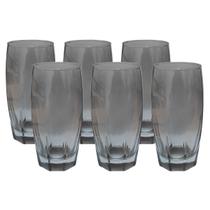 Jogo 6 Copos Florida Vidro Cinza Mesa Posta Chique 370ml
