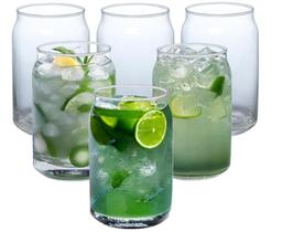 Jogo 6 Copos Formato Lata Drinks 420ml Em Vidro Mix Bebidas