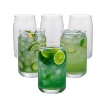 Jogo 6 Copos Formato Lata Drinks 420ml Em Vidro Mix Bebidas
