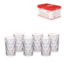 Jogo 6 copos long drink diamond borda dourada 340ml