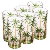 Jogo 6 Copos Long Drink Palm Tree Handpaint 360ml - Wolff