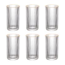 Jogo 6 Copos Long Graffiato Com Borda Dourada Drink 420ml Jogo 6 Copos Long Graffiato Com Borda Dourada Drink 420ml