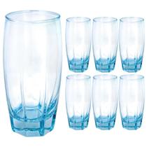 Jogo 6 Copos Luxo Flórida Vidro Azul 370ml Praticasa