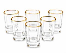 Jogo 6 Copos Para Shot Vidro Borda Ouro 50ml Pinga Cachaça