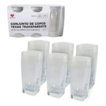 Jogo 6 Copos Quadrado Texas Vidro 320ml Conjunto Transparente Suco Água