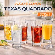 Jogo 6 Copos Quadrado Texas Vidro 320ml