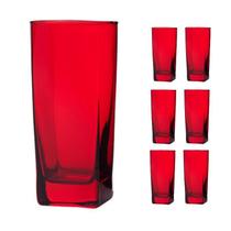 Jogo 6 Copos Vidro Bali Quadrado Luxo 320ml Vermelho