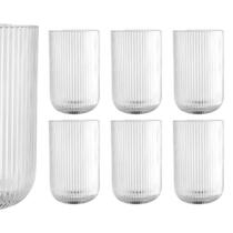 Jogo 6 Copos Vidro Canelado 420ml Agua Suco Resistente