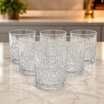 Jogo 6 Copos Vidro Drinks 340ml Transparente Lapidado Whisky Jogo 6 Copos Vidro Drinks 340ml Transparente Lapidado Whisky