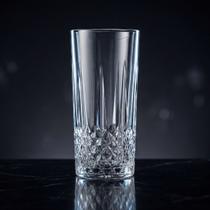 Jogo 6 Copos Vidro Grosso Lapidado 330ml Alto Long Drink Luxo Elegante Diamante Premium Antiderrapante Coquetel Drinks Água Suco Mesa Posta Presente