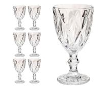 Jogo 6 de Copos Diamante 340ml Vidro Transparente Vinho