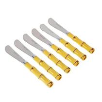 Jogo 6 espatulas bambu inox manteiga geleia pate