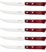 Jogo 6 Facas Churrasco Polywood aço Inox Tramontina Com Cabo De Madeira Vermelho