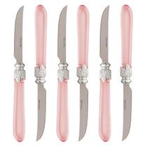 Jogo 6 Facas de Mesa 23,5cm Destiny Aço Inox Cabo Rosa Acrílico Lyor. Jogo 6 Facas de Mesa 23,5cm Destiny Aço Inox Cabo Rosa Acrílico Lyor.