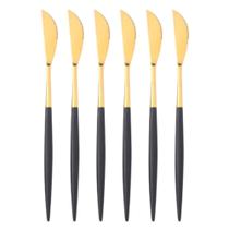 Jogo 6 Facas de Mesa Slim Bicolor Aço Inox Dourado com Cabo Preto