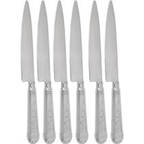 Jogo 6 Facas Mesa Churrasco Aço Inox 24cm Modelo Prateada Serrilhada