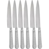 Jogo 6 Facas Mesa Churrasco Aço Inox 24cm Modelo Prateada Serrilhada