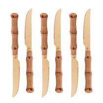 Jogo 6 Facas Para Churrasco 21cm Aço Inox Dourado Cabo Plástico Bambu Lyor. Jogo 6 Facas Para Churrasco 21cm Aço Inox Dourado Cabo Plástico Bambu Lyor.