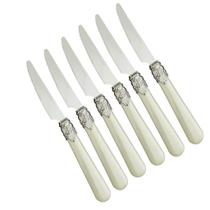 Jogo 6 Facas Para Sobremesa Lâmina de Corte Aço Inox Cabo Acrílico Perolado.