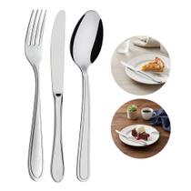 Jogo 6 Garfos 6 Colheres e 6 Facas de Sobremesa Prata Inox Em Casa Tem Linha Bronze